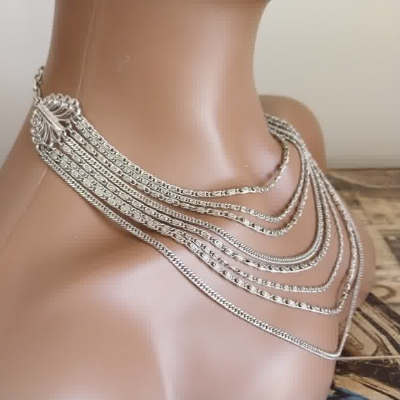 Vintage Layered Silver Multi-Row Necklace for Women - Picture 7 of 11